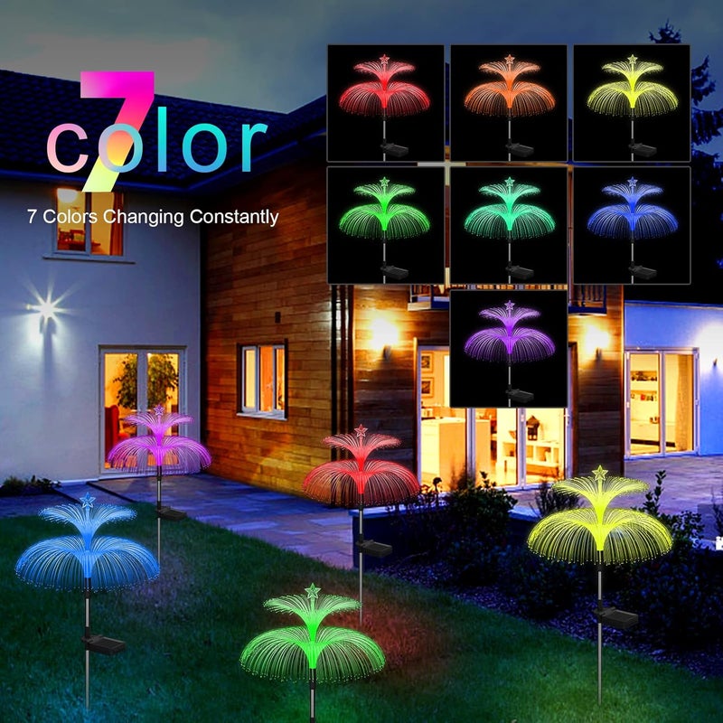 Weepong Solar Garden Lights 3 Pack New Upgraded Solar Lights Outdoor Waterproof 7 Color Changing Double Jellyfish and Star Flower Garden Decor Yard Lawn Christmas Outdoor,Gifts for Mother's Day Women - Image 2